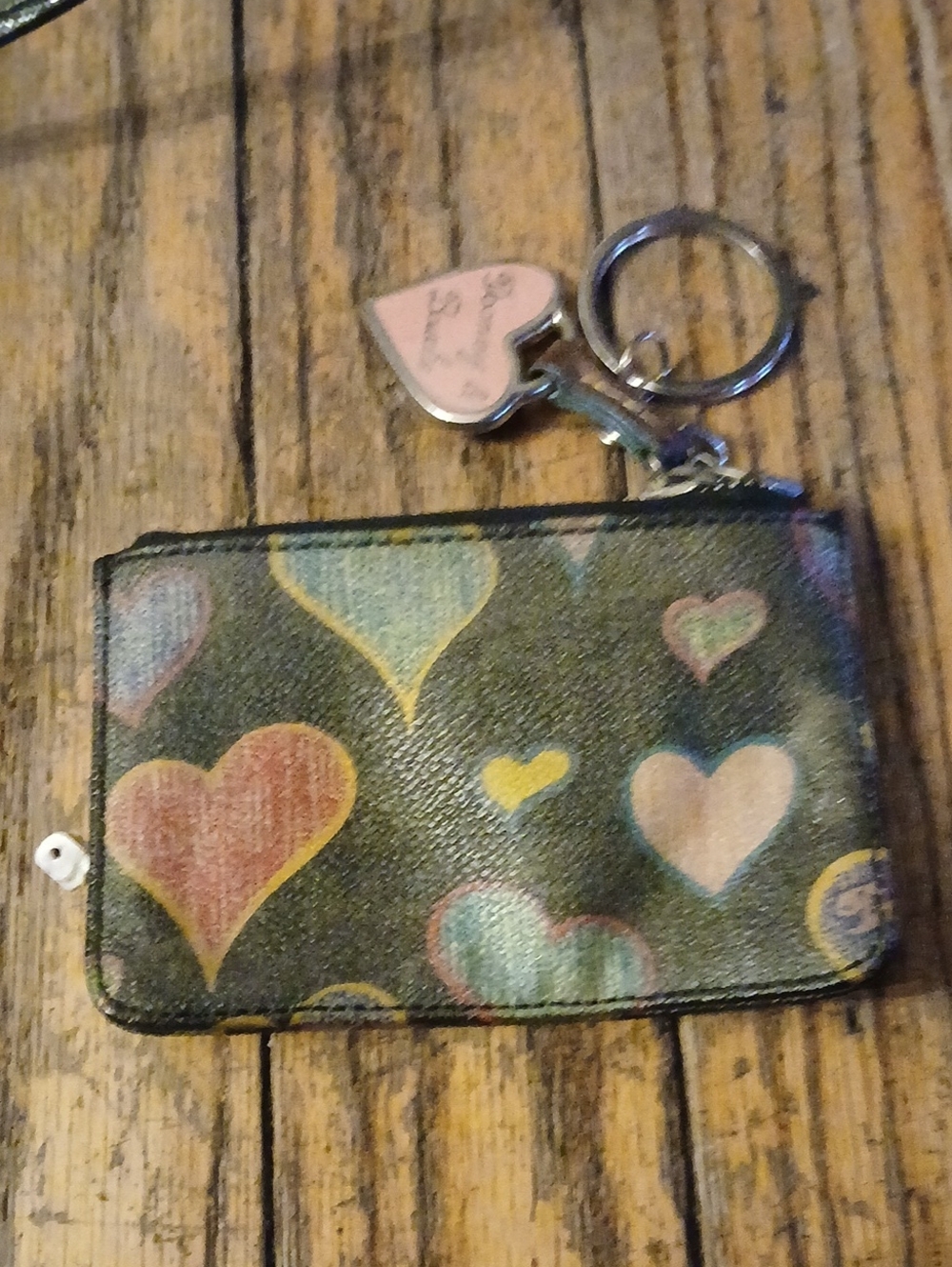 DOONEY & BURKE Heart Print Black Card Holder Keychain RAINBOW ZIPPER VINTAGE